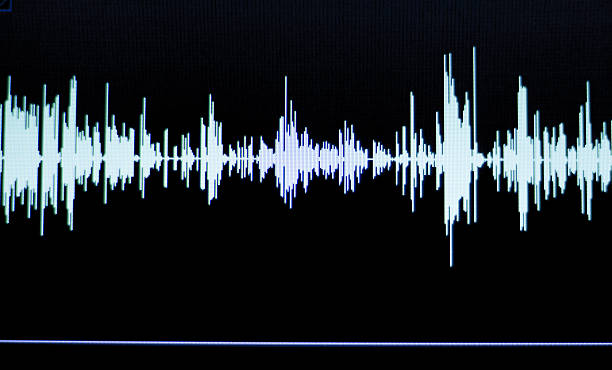Audio studio voice recording sound wave Audio studio digital voice recording voiceover sound wave on computer screen. sound wave photos stock pictures, royalty-free photos & images