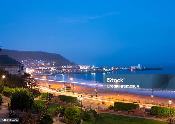 Scarborough South Sands Stock Photo - Download Image Now - Beach, Blue, Blue Hour - Twilight