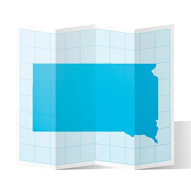 Vector illustration of South Dakota Map folded, isolated on white Background