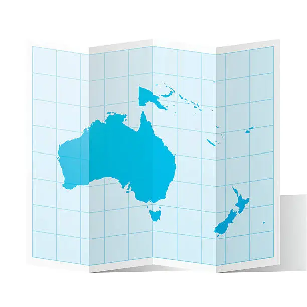 Vector illustration of Oceania Map folded, isolated on white Background