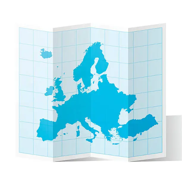 Vector illustration of Europe Map folded, isolated on white Background