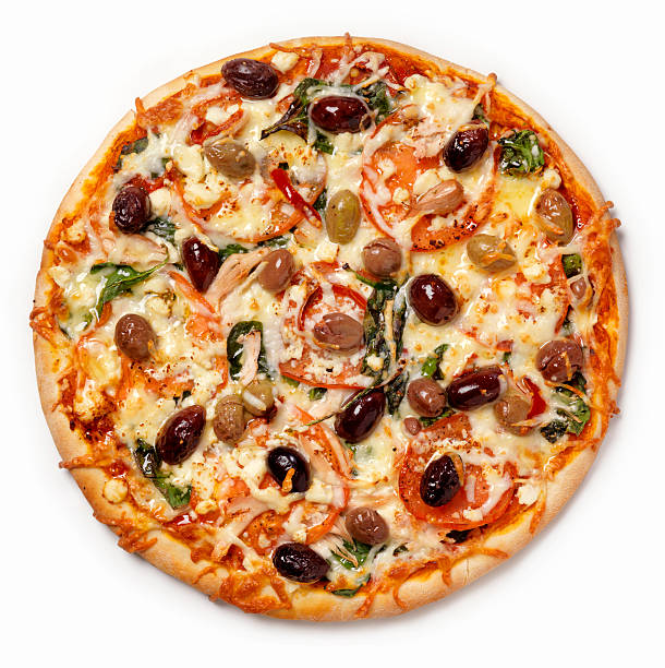 pizza mediterraneo - pizza cheese portion mozzarella foto e immagini stock