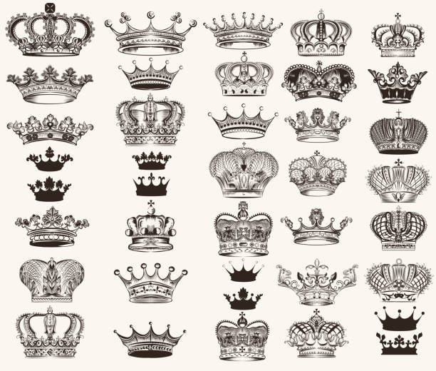 illustrations, cliparts, dessins animés et icônes de ensemble de vecteur de couronne pour la conception de haute détaillée - couronne couvre chef