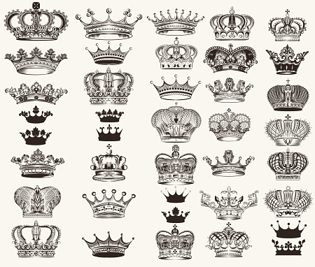 Mega collection or set of vector high detailed crowns for design