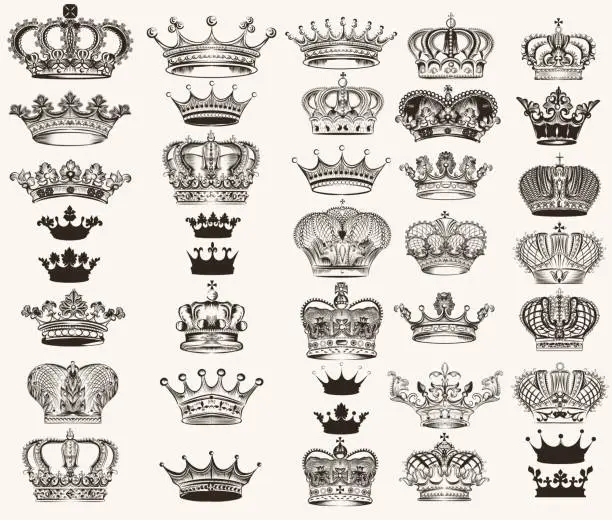 Vector illustration of Set of vector high detailed crowns for design