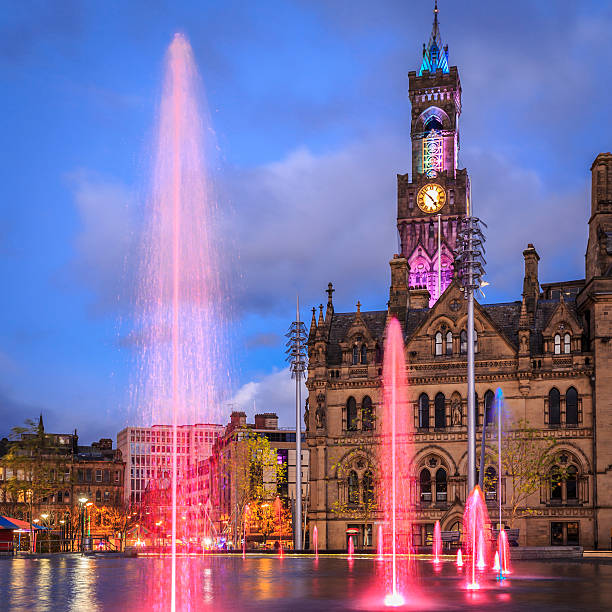 Bradford City Hall and Centenary Square at night