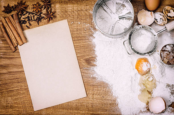 istock Baking tools and ingredients. Vintage food background 503834776