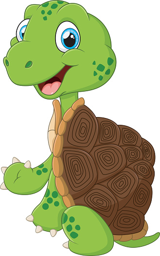 vector illustration of cute green waving turtle