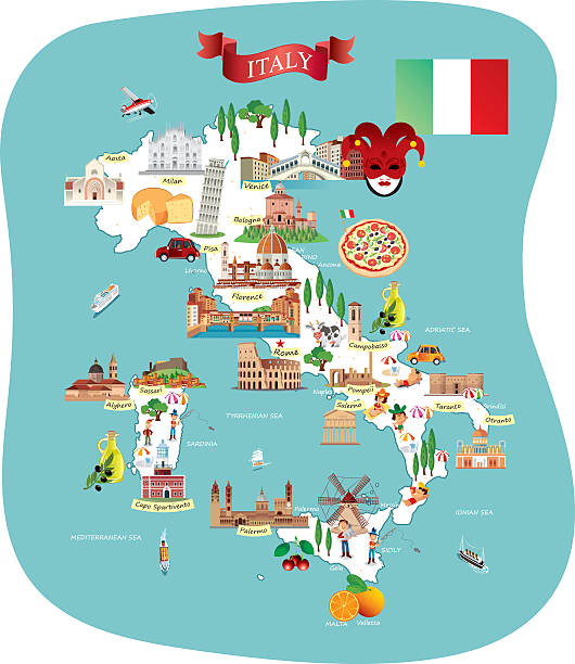 Cartoon map of ITALY Cartoon map of ITALY italy stock illustrations