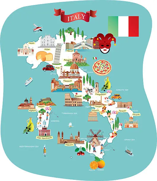 Vector illustration of Cartoon map of ITALY