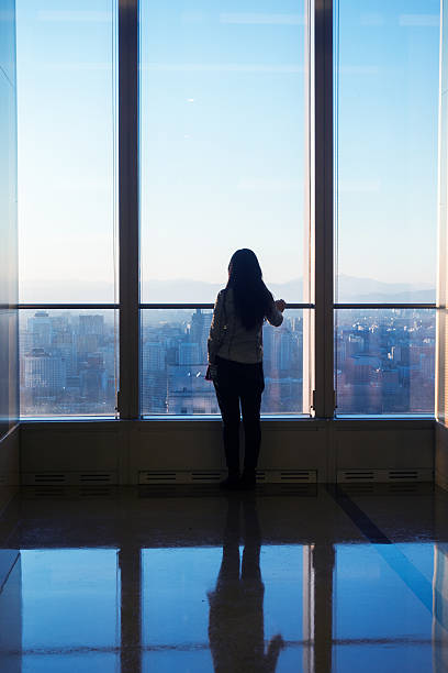 istock Woman looking cityscape through the window 503838714