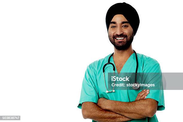 Smiling Male Doctor Isolated On White Stock Photo - Download Image Now - Adults Only, Arms Crossed, Cheerful