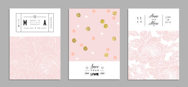 ilustraciones, imágenes clip art, dibujos animados e iconos de stock de colección de oro brillante romántica invitaciones con textura. - rose single flower red flower