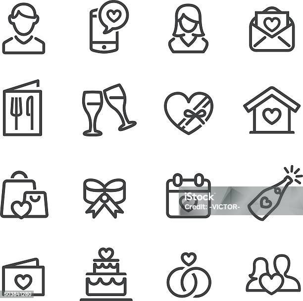 Date And Wedding Icons Line Series Stock Illustration - Download Image Now - Icon Symbol, Newlywed, Ring - Jewelry