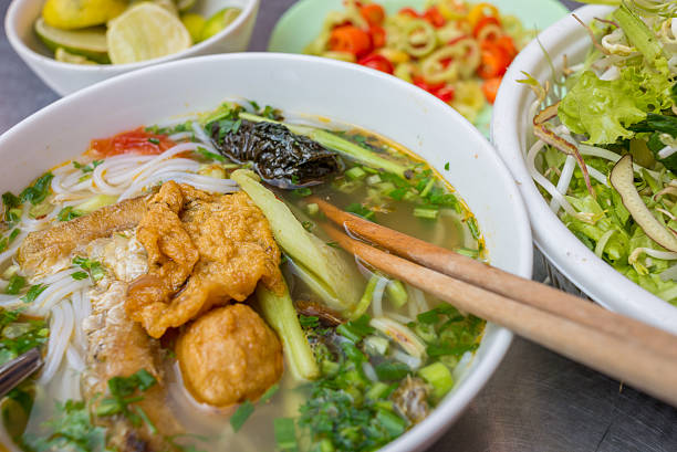 istock Vietnamese noodles soup with fish, meatball, beef and vegetable 503841992