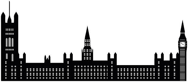 Image of cartoon Houses of Parliament and Big Ben silhouette. Image of cartoon Houses of Parliament and Big Ben silhouette. Vector illustration isolated on white background. houses of parliament london stock illustrations
