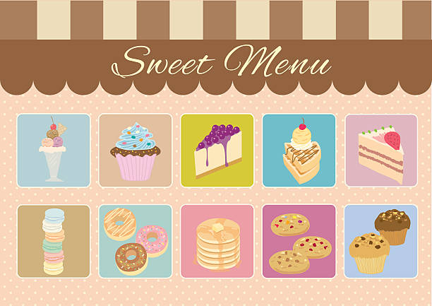 sweet menu Vector menu cafe for bakery dessert and coffee shop.Bakery cafe Sweet menu. dollop whipped cream stock illustrations