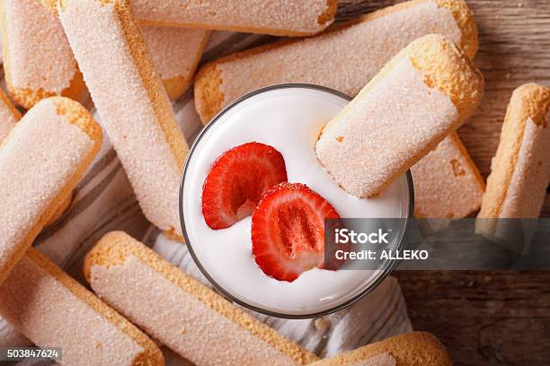 Savoiardi And Mascarpone With Strawberries Closeup Horizontal Stock Photo - Download Image Now