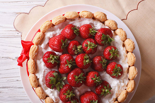 istock French Strawberry charlotte closeup on the table. Horizontal top 503848062