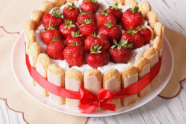 istock French Strawberry charlotte close-up on the table. horizontal 503849874