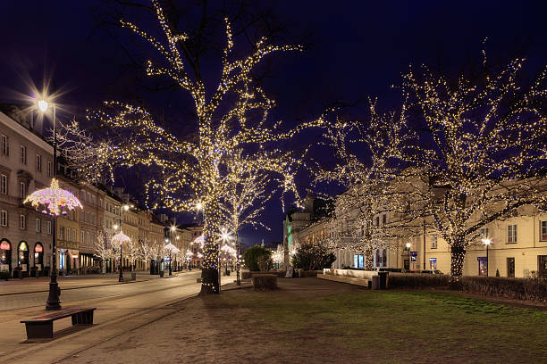 istock Christmas background with glowing trees 503864544