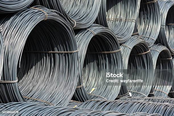 Pile Of Wire Rod Or Coil For Industrial Usage Stock Photo - Download Image Now - Cable, Wire, Telephone Line