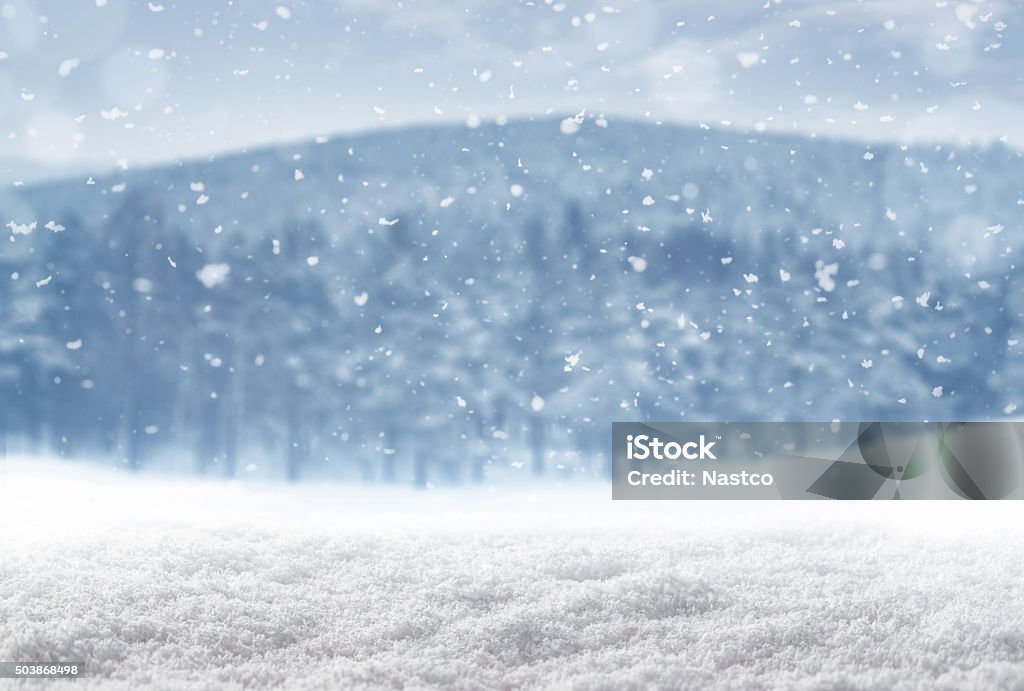 Winter background Falling snow over empty winter landscape with copy space Snow Stock Photo