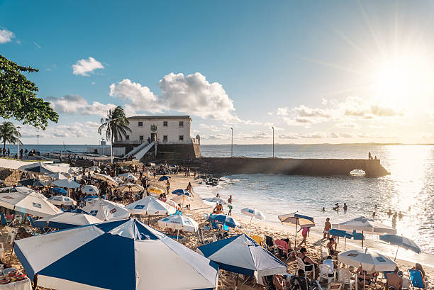 Salvador, Brazil - August 24, 2015: people relaxing at Beach \
