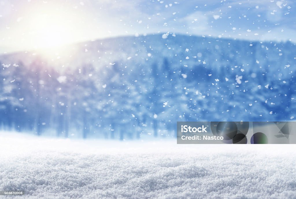 Winter background Falling snow over winter landscape with copy space Snow Stock Photo