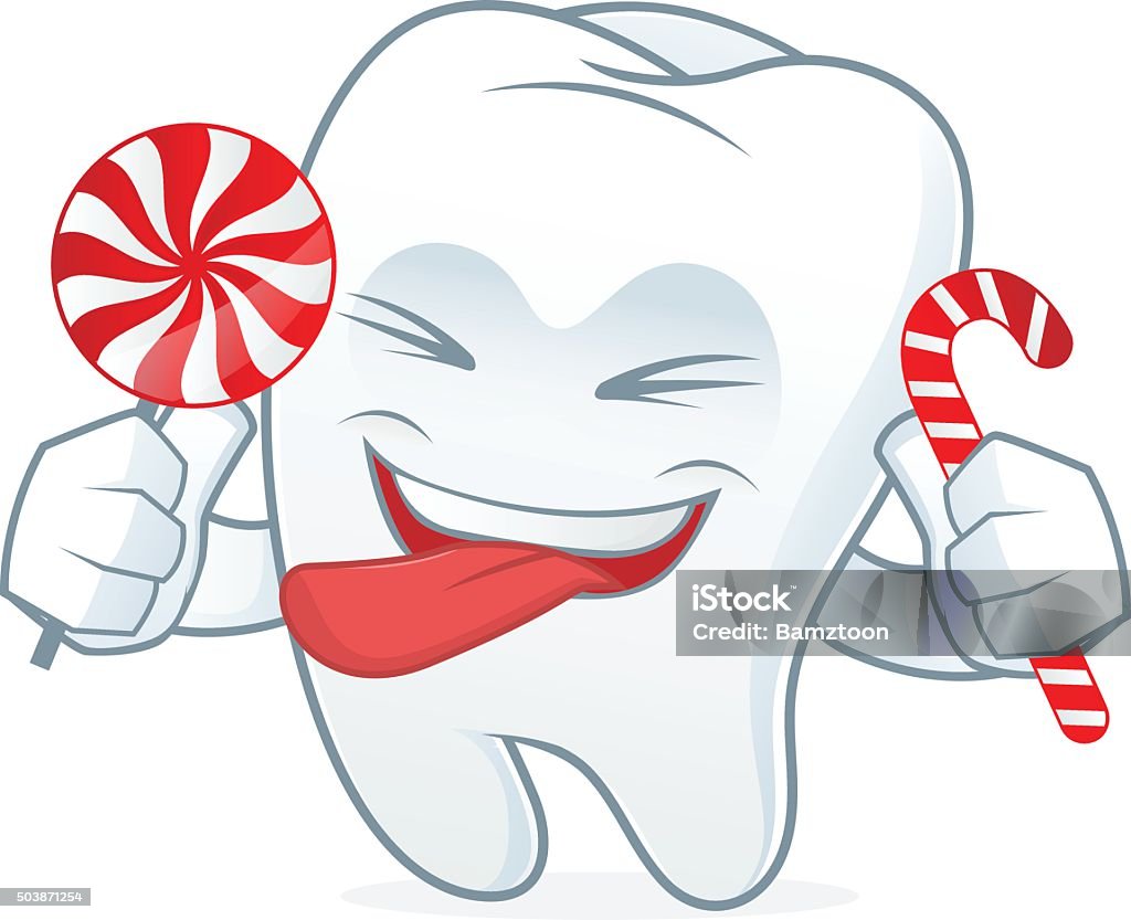 Tooth cartoon mascot eat candy Bubble Wand stock vector