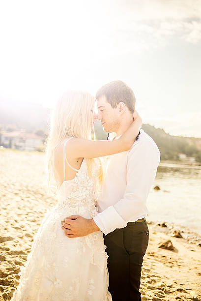 istock Just merried romance at the beach 503871354