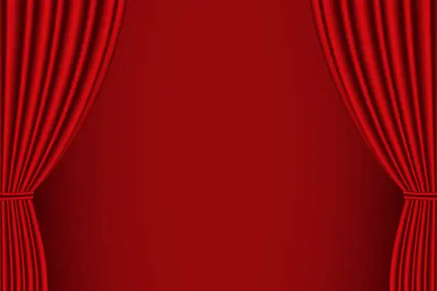 Vector illustration of Red curtain opened .