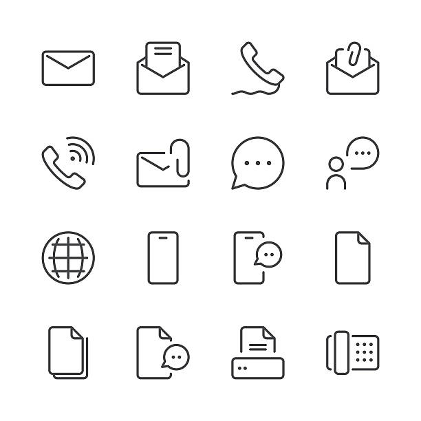 ilustraciones, imágenes clip art, dibujos animados e iconos de stock de communication icons set 1/negro de línea serie - new symbol interface icons contemporary