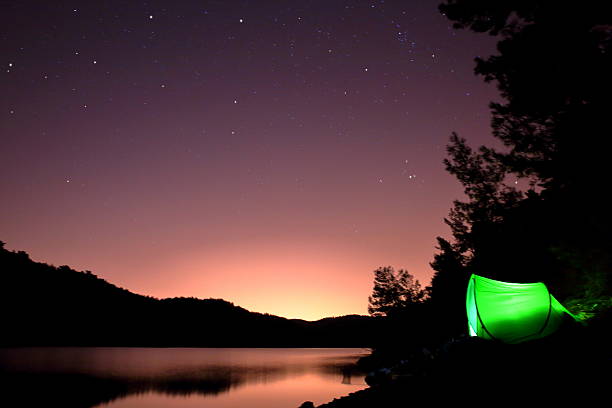 Photo of Tent under the starry sky in Forest
