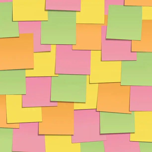 Vector illustration of Multi-coloured Post it wall