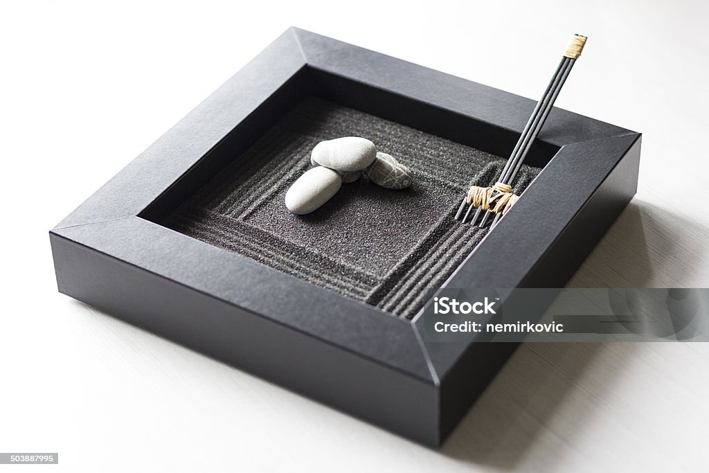 Zen table garden. Indoor shot of portable zen garden. Abstract Stock Photo