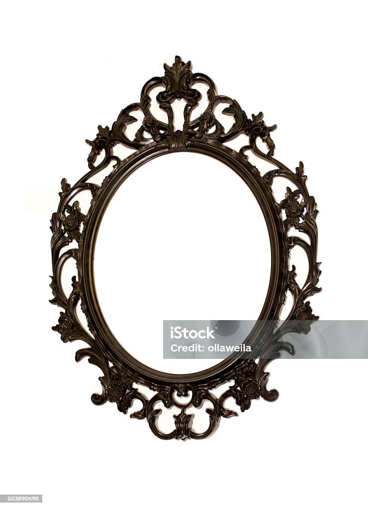 Metal mirror frame isolated on white Black metal mirror frame isolated on white background Antique Stock Photo