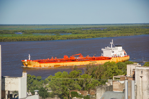 cargo ship arriving in Rosario , Argentina