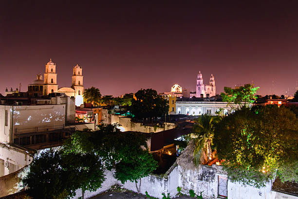 Mérida at night. Night scene of Mérida Yucatan, Mexico. High point of view yucatan stock pictures, royalty-free photos & images