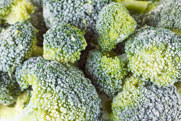 istock Frozen broccoli with ice crystals on white background 503893546