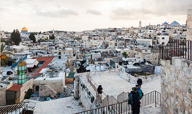 View from the Mount of Olives to the Old City of Jerusalem during sunset, Israel
