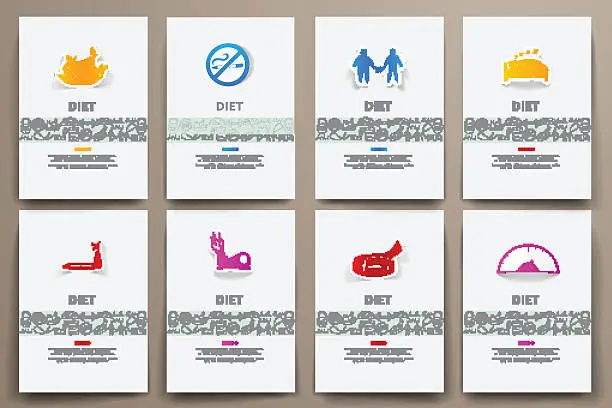 Vector illustration of Corporate identity vector templates set with doodles diet theme