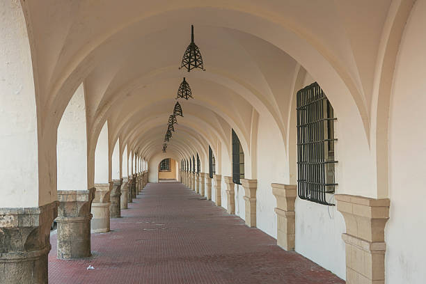 historical building corridor passage with arches at rhodes greece