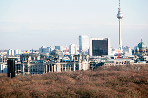 Berlin: aerial view of Bundestag and the Television Tower in Alexander Platz