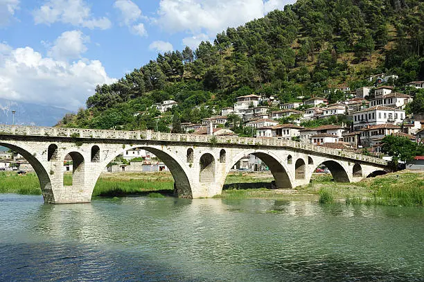Stone bridge over Osum river at Berat on Albania