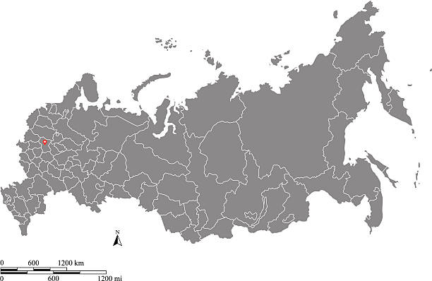 ilustrações, clipart, desenhos animados e ícones de rússia mapa resumo de vetor com escamas de milhas, e quilômetros - izhevsk