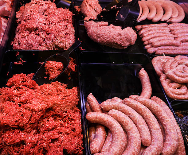 istock various meat in a supermarket. 503915463