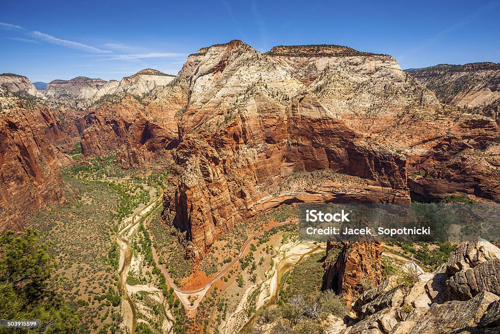Beautiful aerial views from Zion National Park. Canyon viewed from Angels Landing, ZNP, Utah, USA Angel Stock Photo