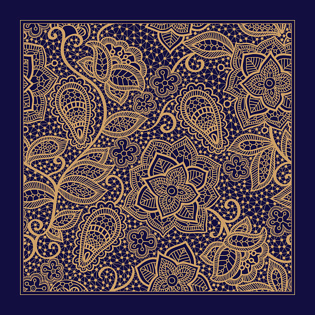 Design for square pocket, shawl, textile. Paisley floral pattern Design for square pocket, shawl, textile. Lace floral pattern indonesia stock illustrations