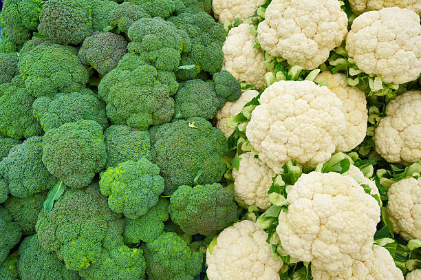 cauliflower and broccoli background stock photo